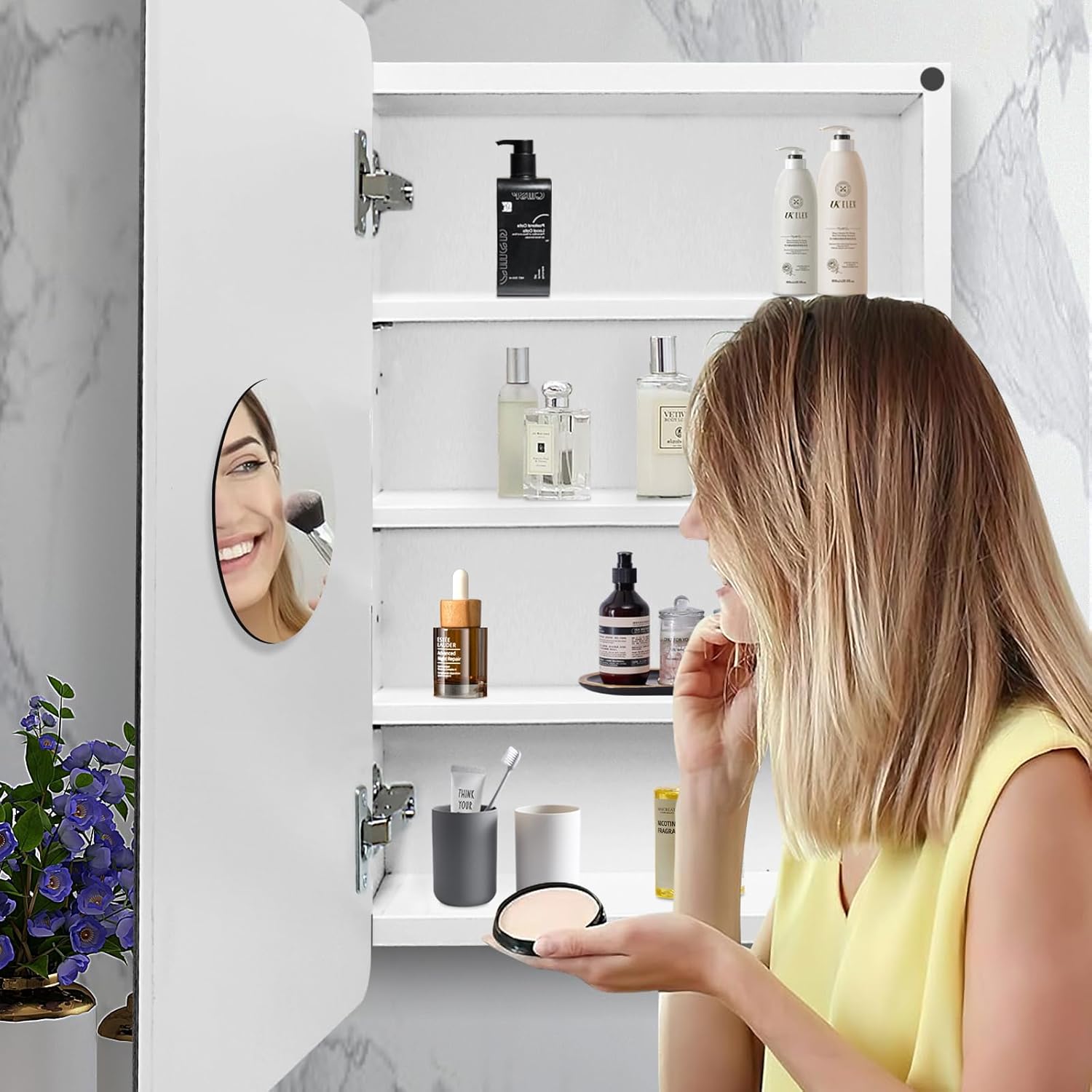 White Medicine Cabinet Mirror for Bathroom, 16x29 Inch Recessed Medicine Cabinet or Surface Mount