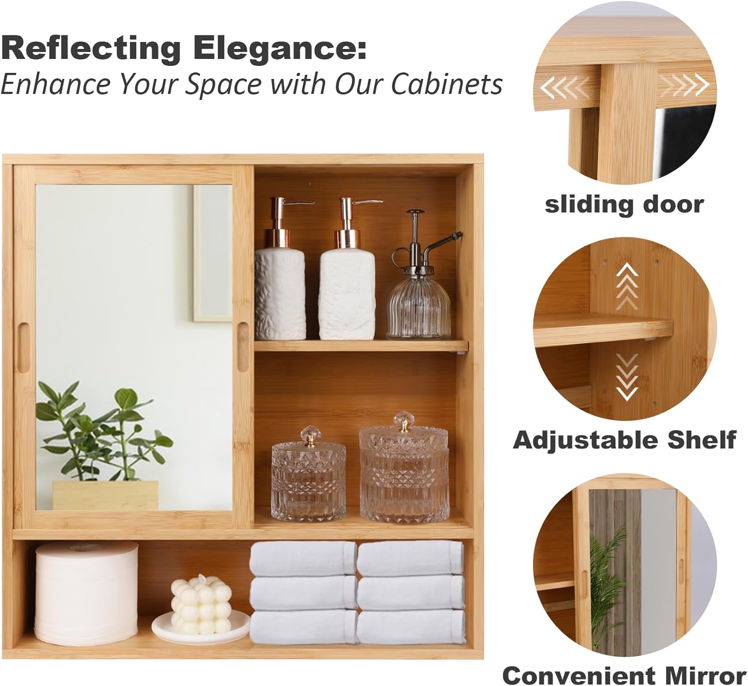 Bathroom Cabinet Wall Mounted,Vanity Mirror with Storage,Medicine Cabinet with Mirror (Bamboo)