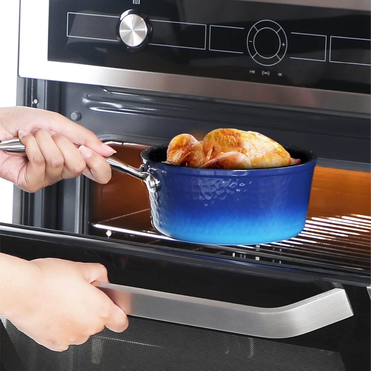 Kitchen Cookware Sets - 15 Piece Nonstick Pots and Pans Sets with Granite Hammered for Induction & Dishwasher Safe, Oven, Stovetop, Blue