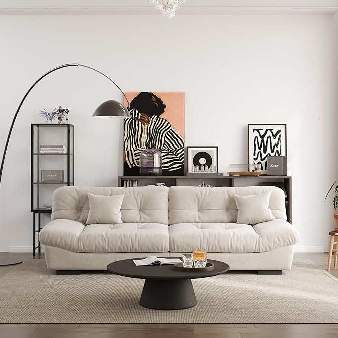 105" Suede Fabric Sectional Sofa Cloud Shape Couch for Living Room Beige