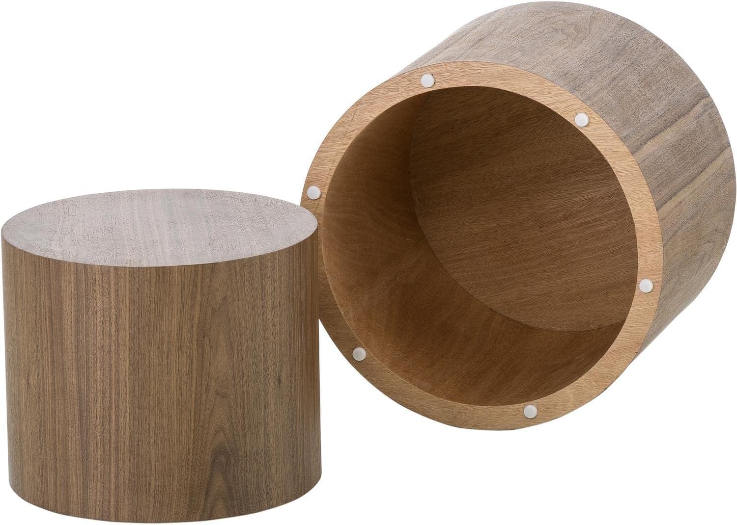 Nesting Coffee Table Set of 2, Modern Round Coffee Table with Non-Slip Feet, Walnut Wooden Circle Accent Tables