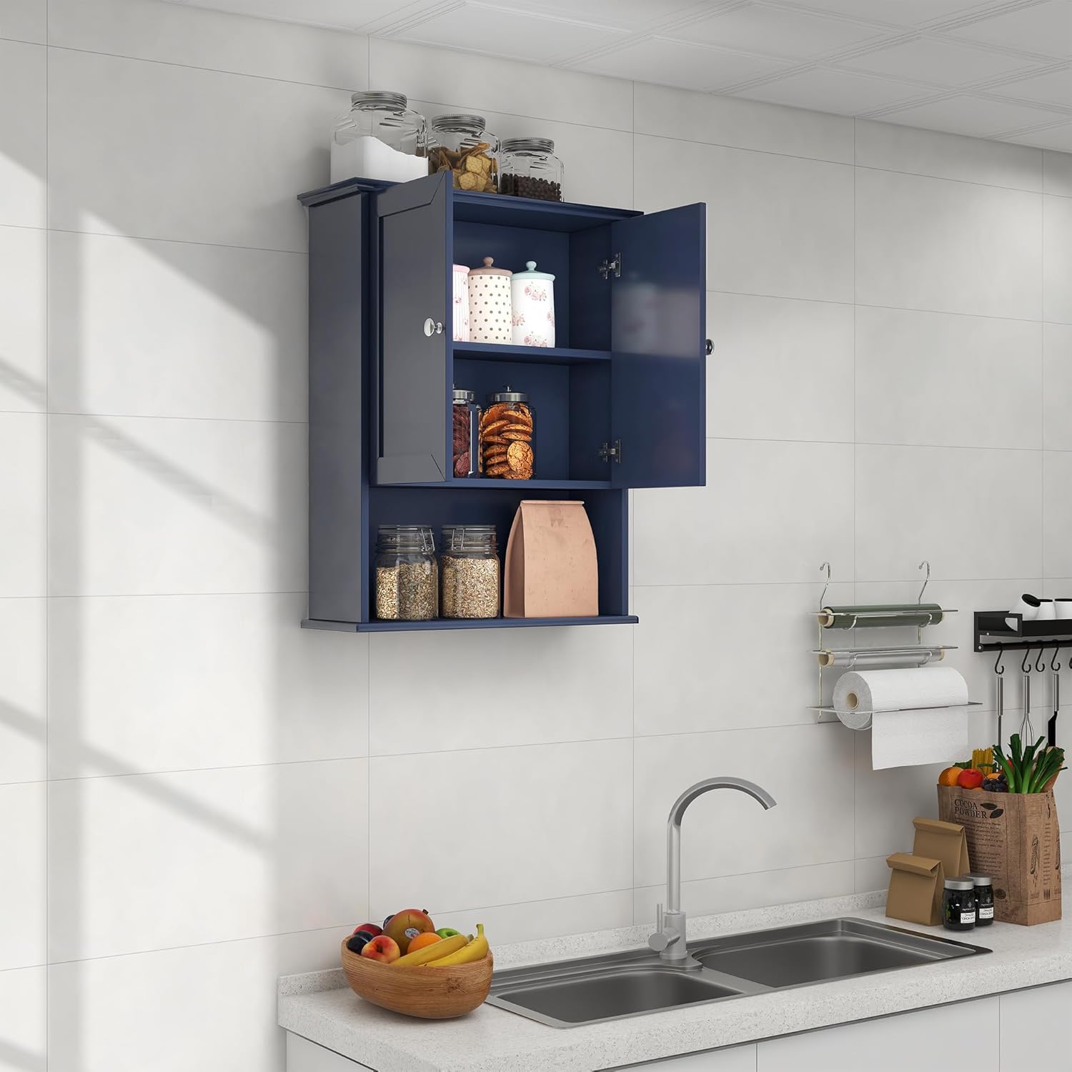 Bathroom Wall Cabinet Navy Blue Over Toilet Storage Cabinets 24x30 in Above Toilet Wood Medicine Cabinets