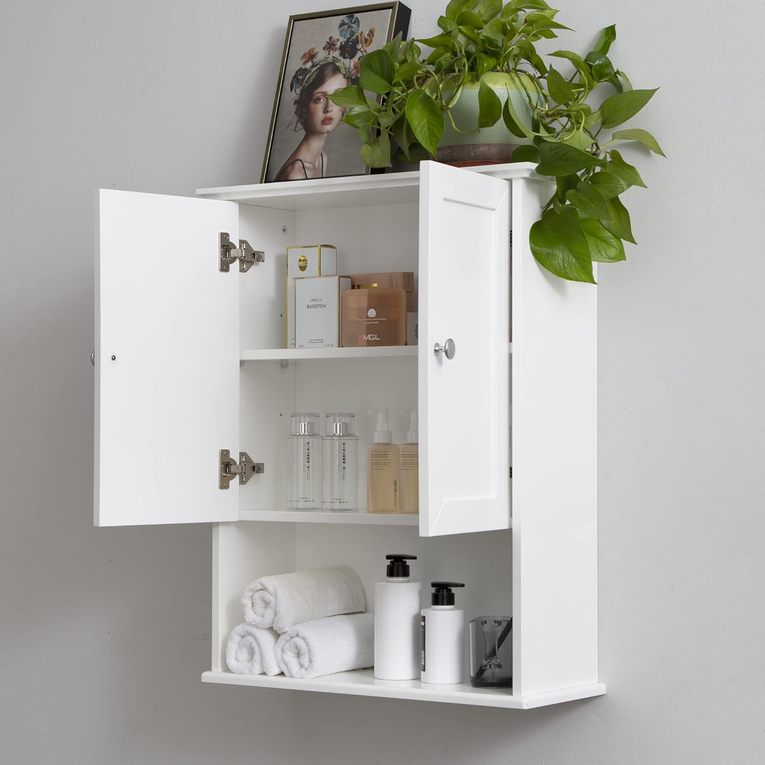 White Bathroom Wall Cabinet Over The Toilet Storage Cabinet, 24x30 Inch Wood Medicine Cabinets Wall Mounted Bathroom Cabinet