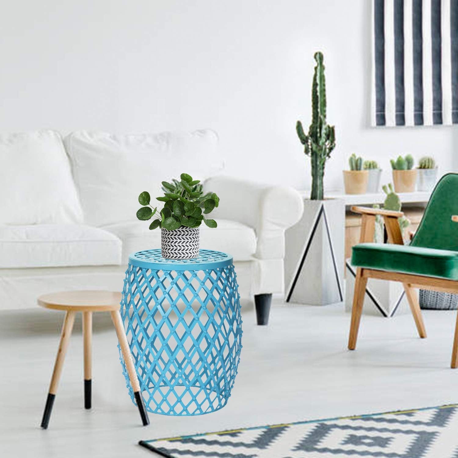 Metal Home Garden Stool, Decorative Accent Display Plant Stand, Side Table, End Table