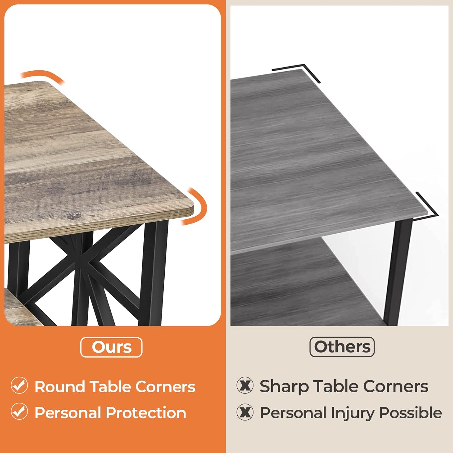 Coffee Table for Living Room with Round Corners Farmhouse Style Center Table with Storage Shelf