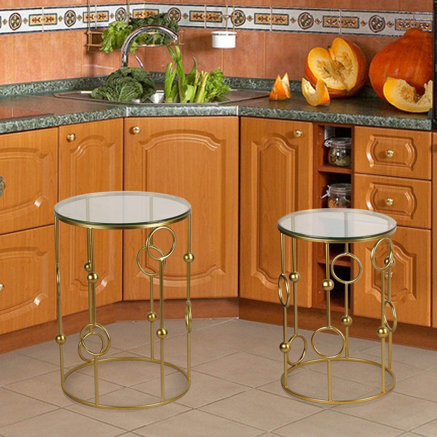 Neting Accent, Decrorative Glass Top Side, End, Set of 2 Round Nesting Tables