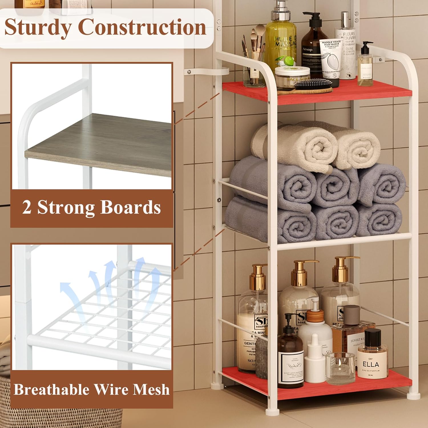 8-Tier Free Standing Towel Rack for Bathroom, Adjustable Height Towel Holder for Different Towel Sizes