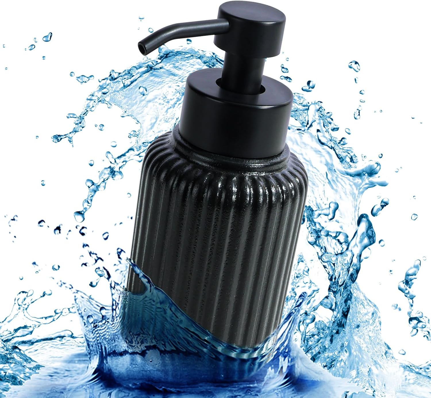 Foaming Dish Soap Dispenser Ceramic Hand Soap Dispenser for Kitchen Bathroom Shower, 12OZ Large Capacity Black Foam Soap Dispenser Sink Countertop Decor Vanity