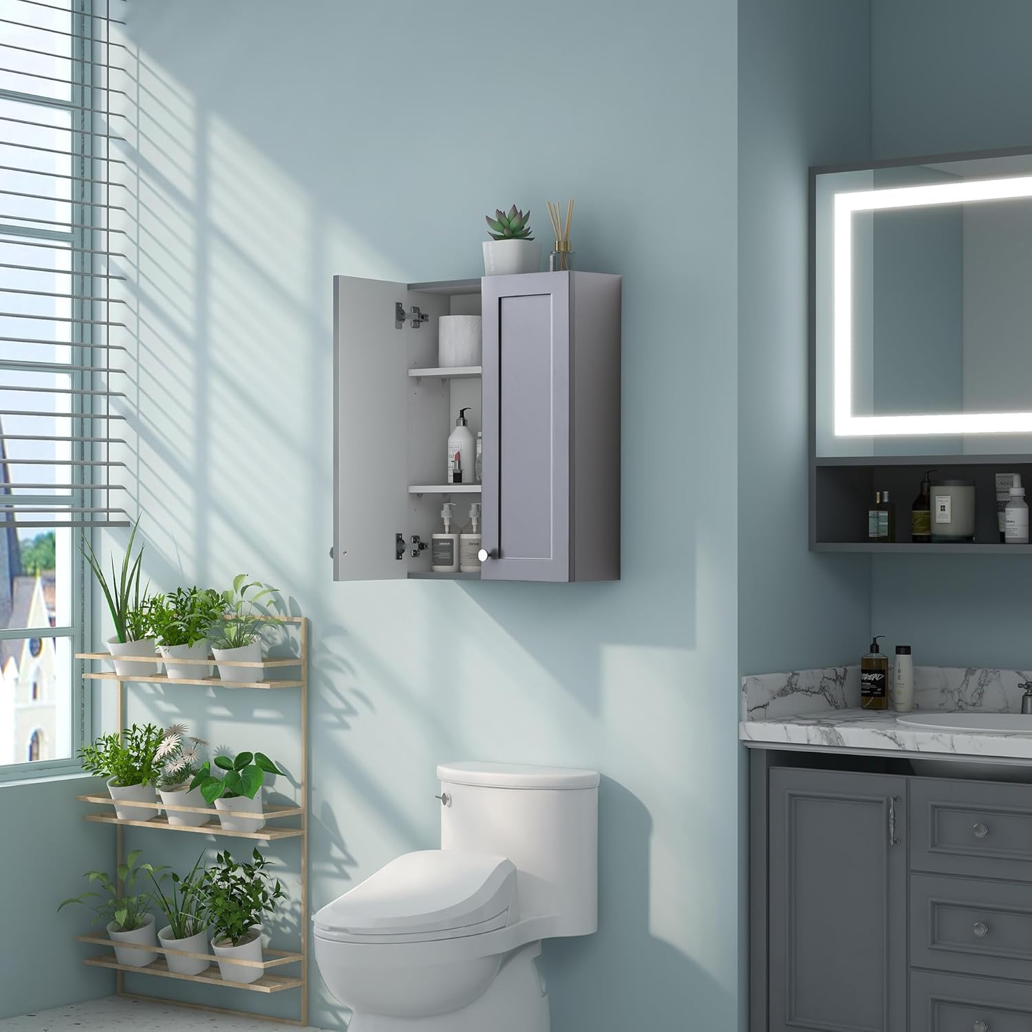 Bathroom Wall Cabinet, Over The Toilet Storage Cabinet, 19 x 27 inch Medicine Cabinet with Adjustable Shelves
