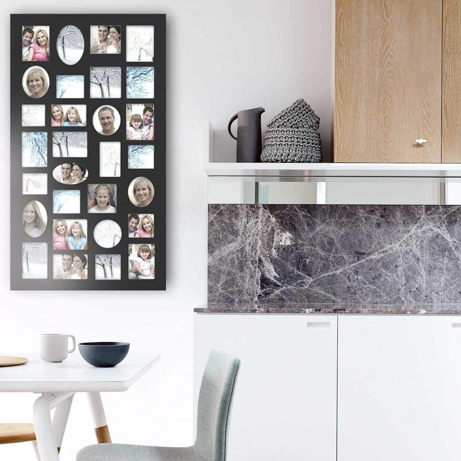 Decorative Black Wood Wall Hanging Collage Picture Photo Frame, 29 Openings