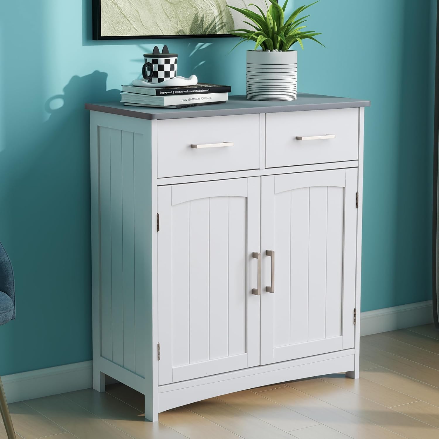 Buffet Cabinet with Storage, Coffee Bar Cabinet 26 x 30 Inches, Grey Top Sideboard Cabinet