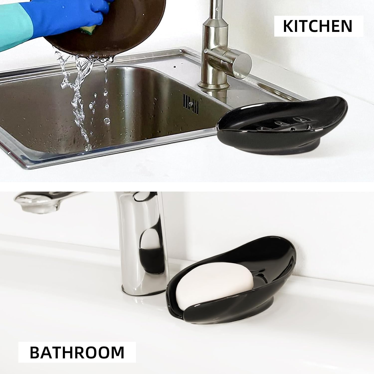 Self Draining Soap Dish, Leaf Shape Ceramic Bar Soap Holder Drain Soap Dishes for Bathroom Sink Kitchen, Easy to Clean Keeps Soap Dry