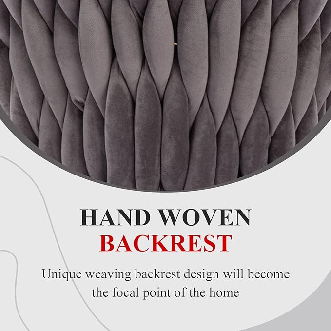 Velvet 360° Swivel Bar Stools with Hand Woven Backrest Design Upholstered Adjustable Counter Bar Stool with Golden Bracket Back and Footrest Bar Chair for Kitchen, Pub (1, Grey)