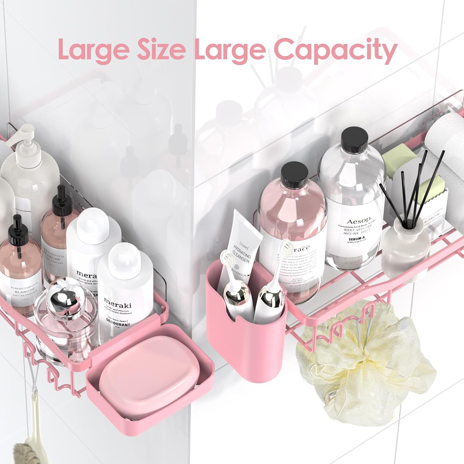 Shower Caddy Adhesive Shower Organizer Bathroom Shower Shelves, Shelf for Inside Shower Storage with Soap Dish&16 Hooks