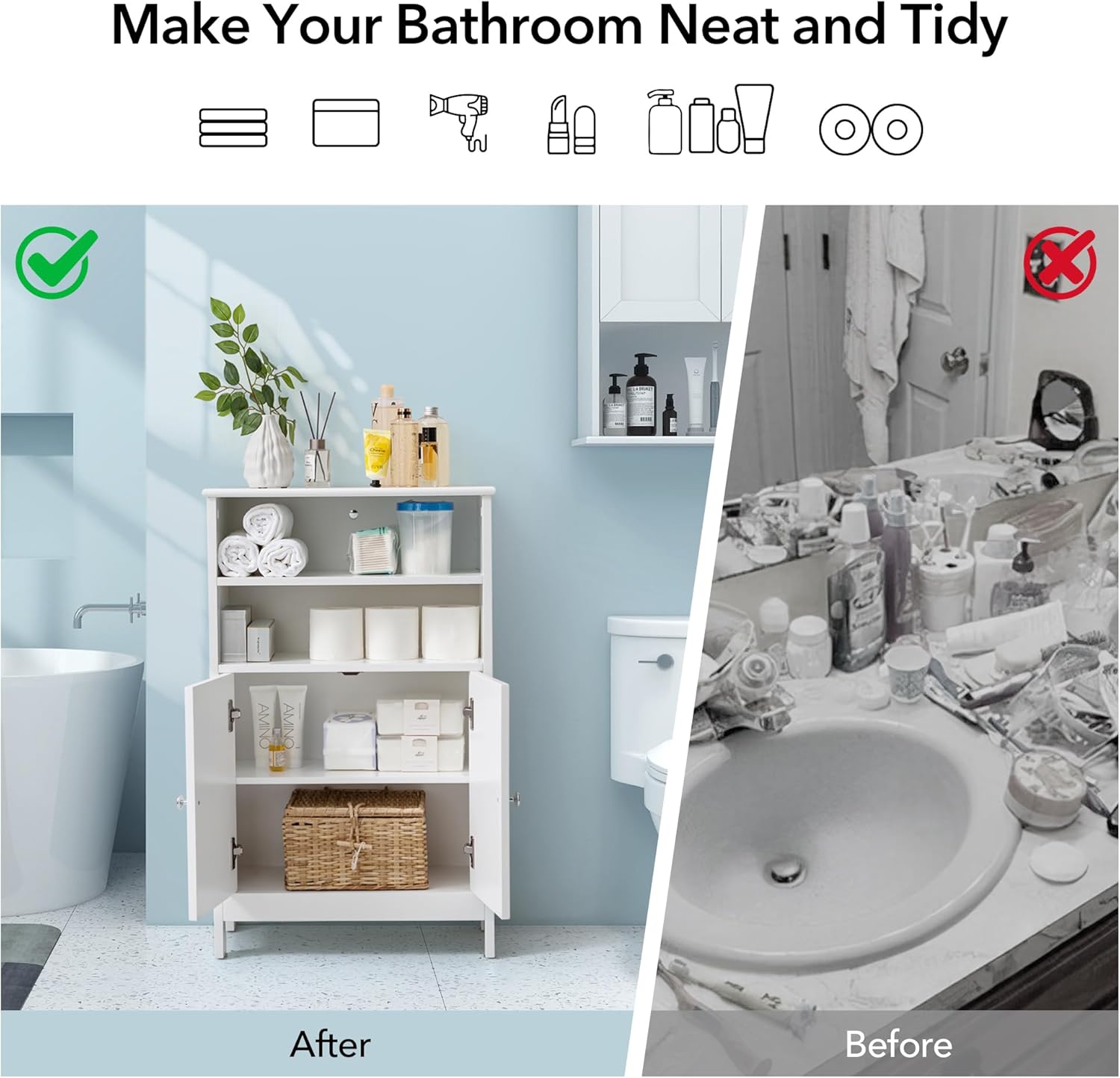 Bathroom Floor Cabinet，Laundry Room Cabinets，22 x 35 Inch Kitchen Storage Cabinet，Bathroom Cabinets Freestanding Cupboard