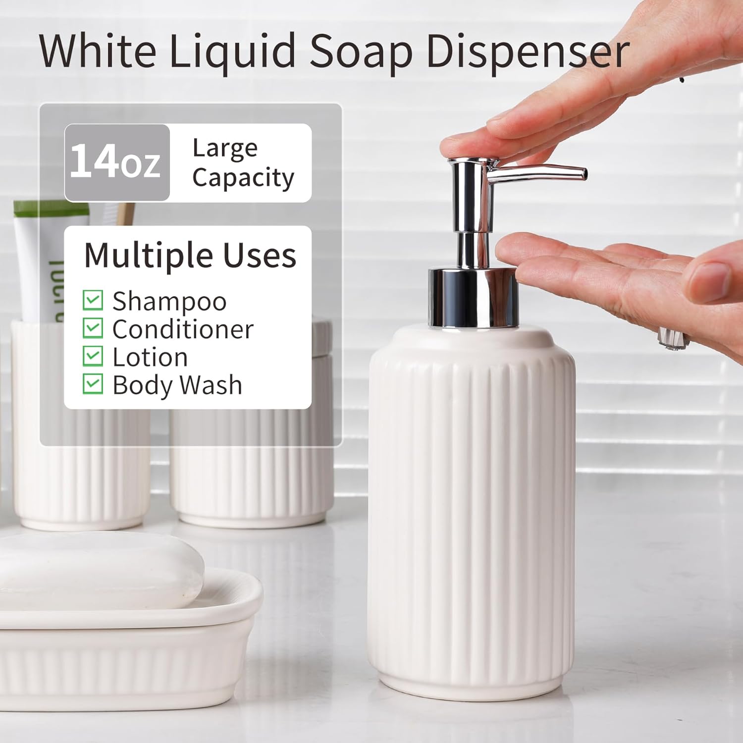 White Bathroom Accessory Set 5PCS, Ceramic Bathroom Accessories Set, Classic Design Bathroom Accessories Sets Complete, Home Apartment Modern Bathroom Decor Vanity Countertop