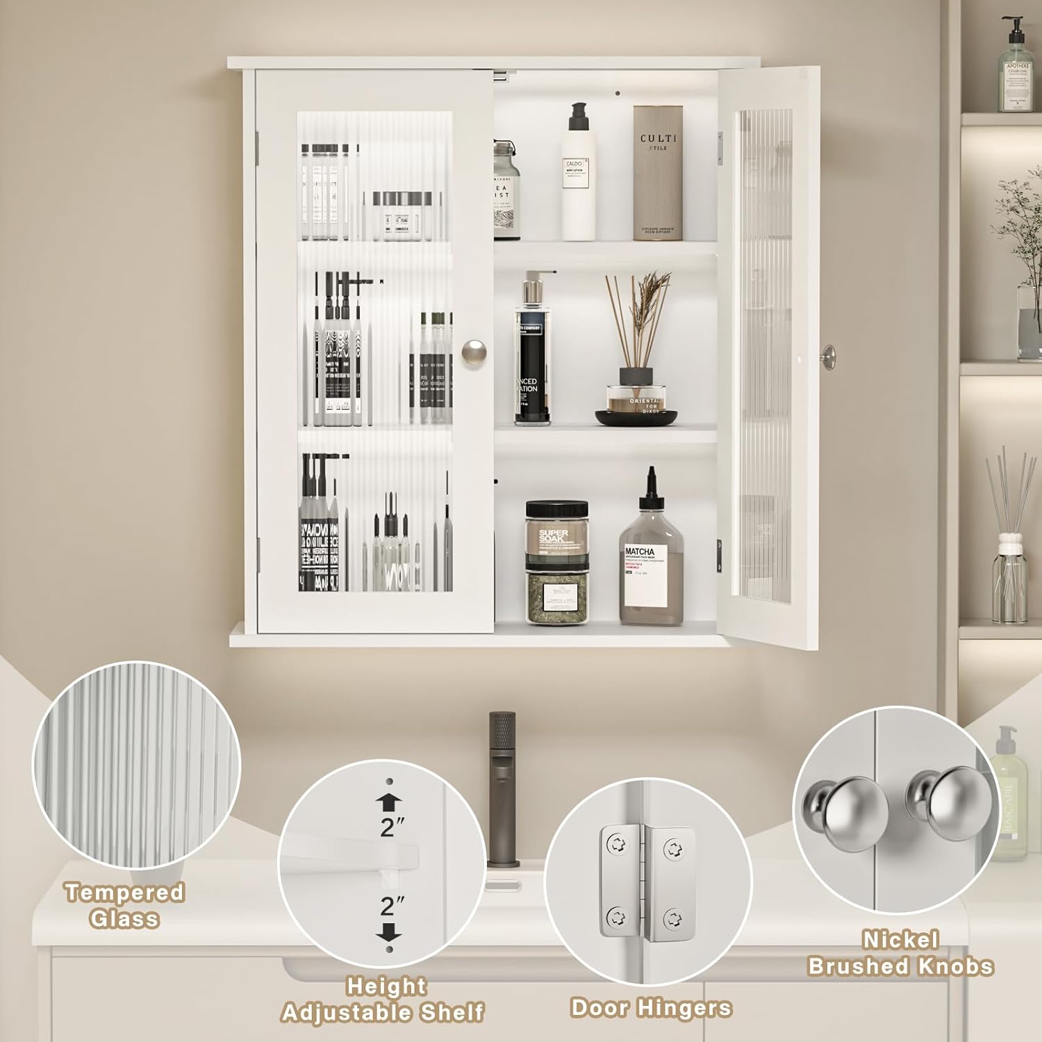 Bathroom Medicine Cabinet, Bathroom Cabinet Wall Mount with Doors & Adjustable Shlef, Over The Toilet Bathroom Storage Cabinet