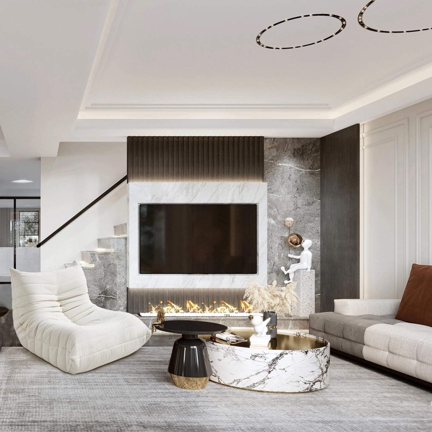 Armless Fireside Chair, Oversized Soft Boucle Teddy Floor Lounge Sofa