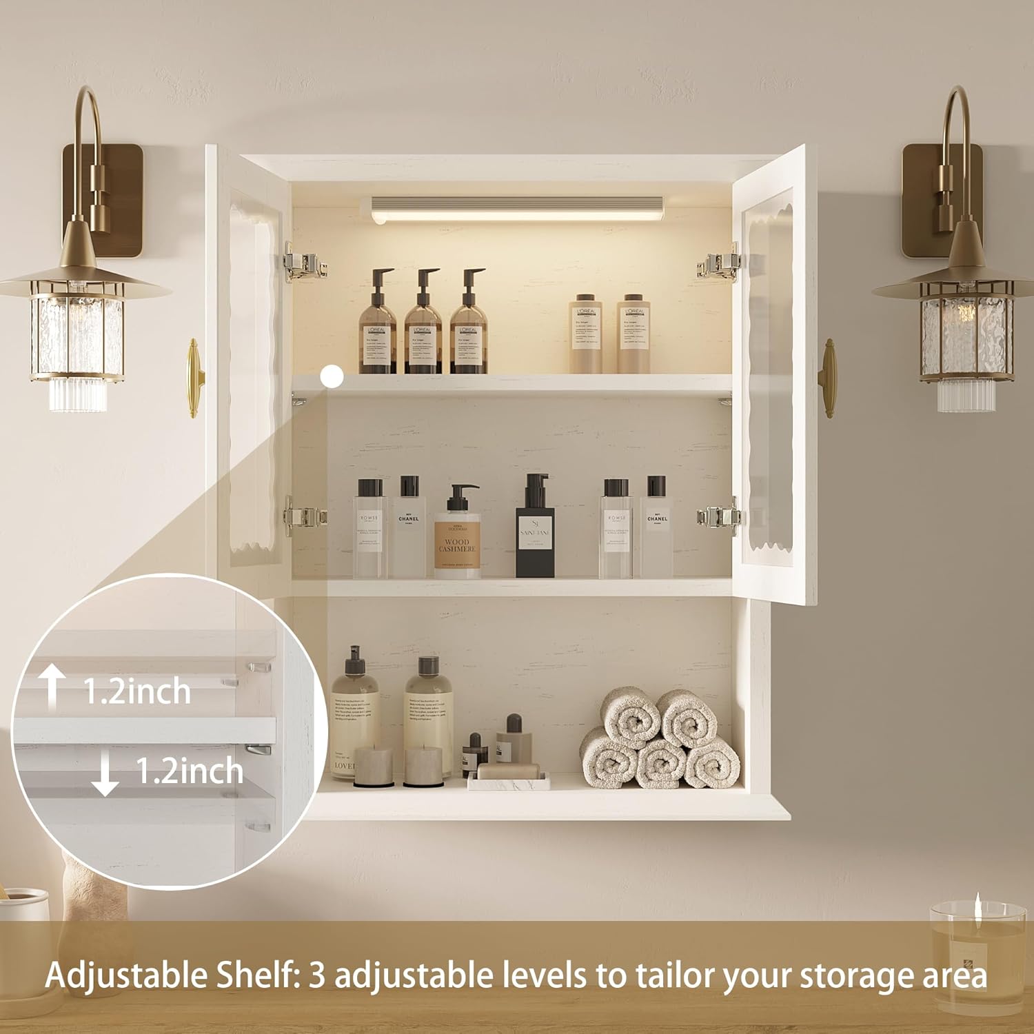 Bathroom Wall Cabinet with Motion Sensor Led Light, Over The Toilet Storage Cabinet