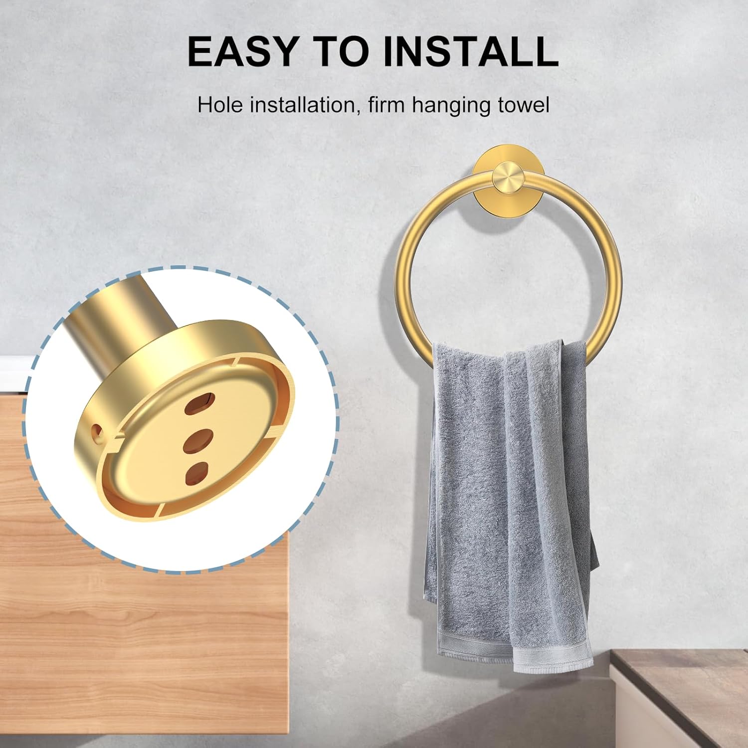 Bathroom Hardware Set, Gold 304 Stainless Steel Hand Towel Ring Bathroom Accessories Set