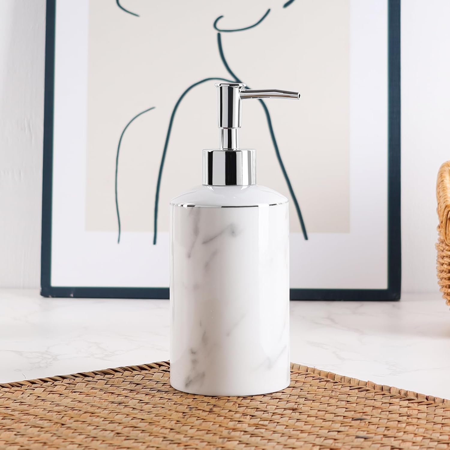 Marble Look Lotion Dispenser 12.5OZ Liquid Hand Soap Dispenser Pump Bottle for Hotel Kitchen Bathroom