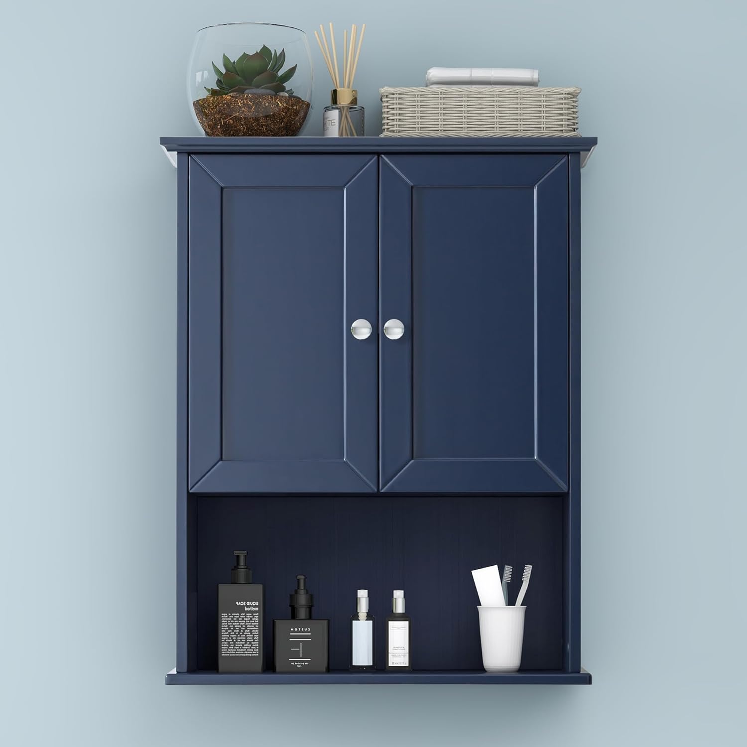 Bathroom Wall Cabinet Navy Blue Over Toilet Storage Cabinets 24x30 in Above Toilet Wood Medicine Cabinets