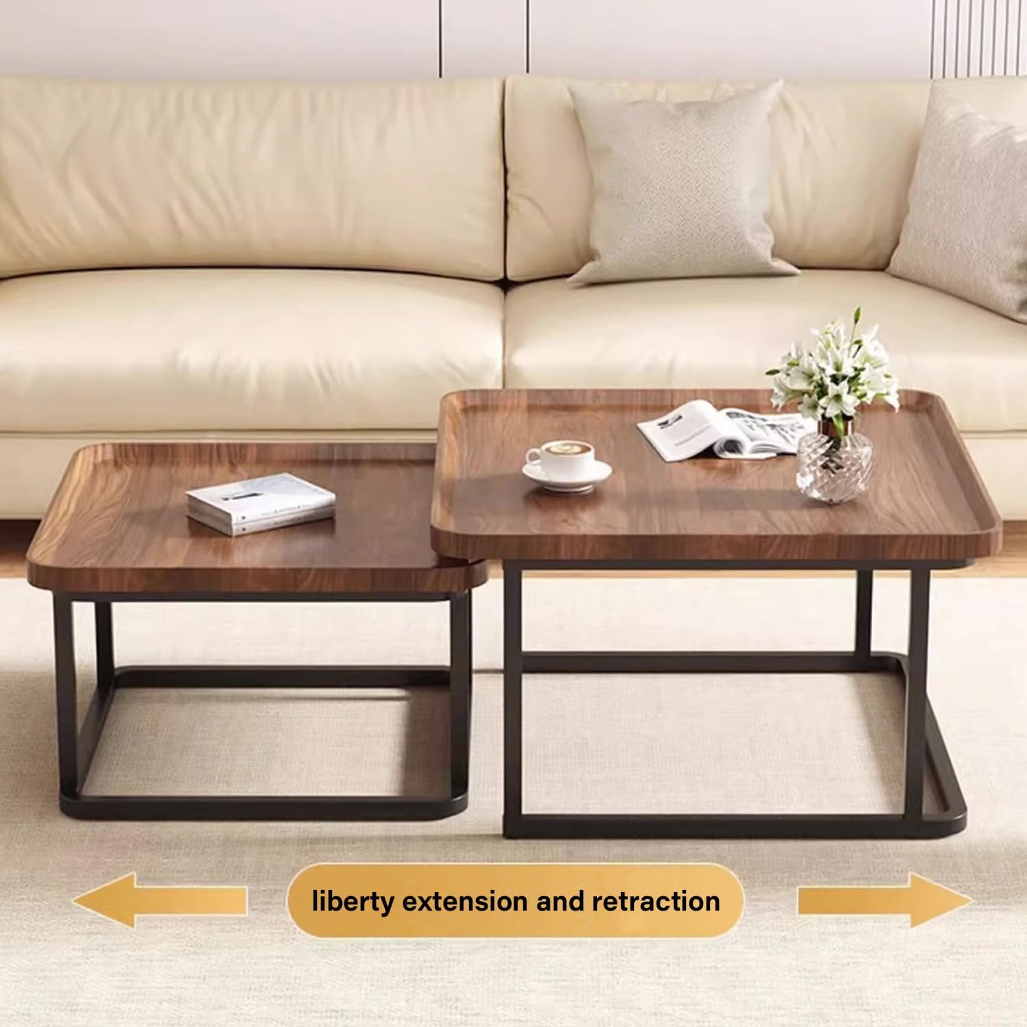 Nesting Coffee Table Set of 2, 23.6"+19.7" Square Stacking Side Table