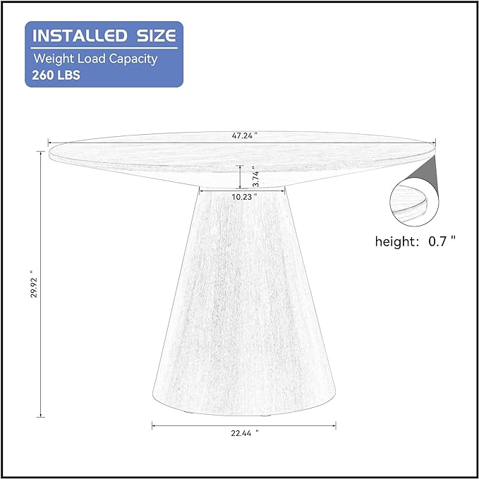 47.2'' Round Wood Dining Table for Living Room Dining Room Kitchen