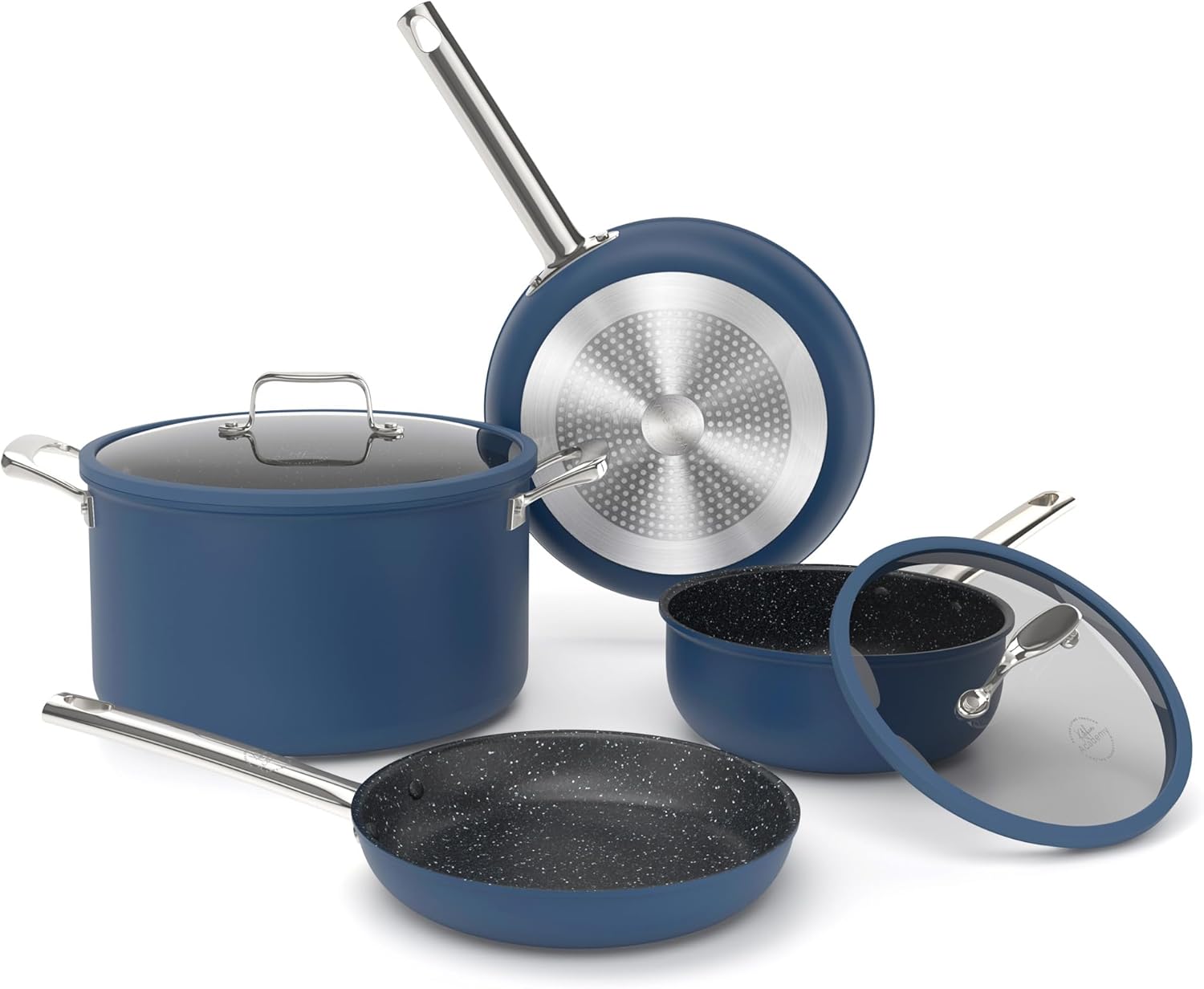 Nonstick Pots and Pans Set 6 Piece, 8" and 10" Skillet pan, 2Qt and 7Qt Casserole with Silicone Glass Lid, Non Toxic Deep Fry Pan, Induction Cookware Set with Plasma Titanium Coating
