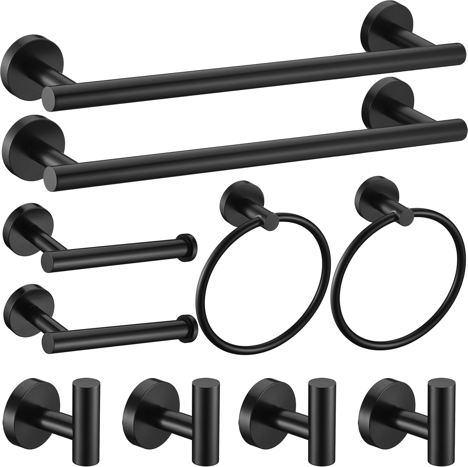 10Pieces Matte Black Bathroom Hardware Accessories Set Hand Towel Ring 16 inch Towel Bar Toilet Paper Holder Towel Hooks 4 Pieces Round SUS 304 Stainless Steel Heavy Duty Wall Mounted Bathroom Holder