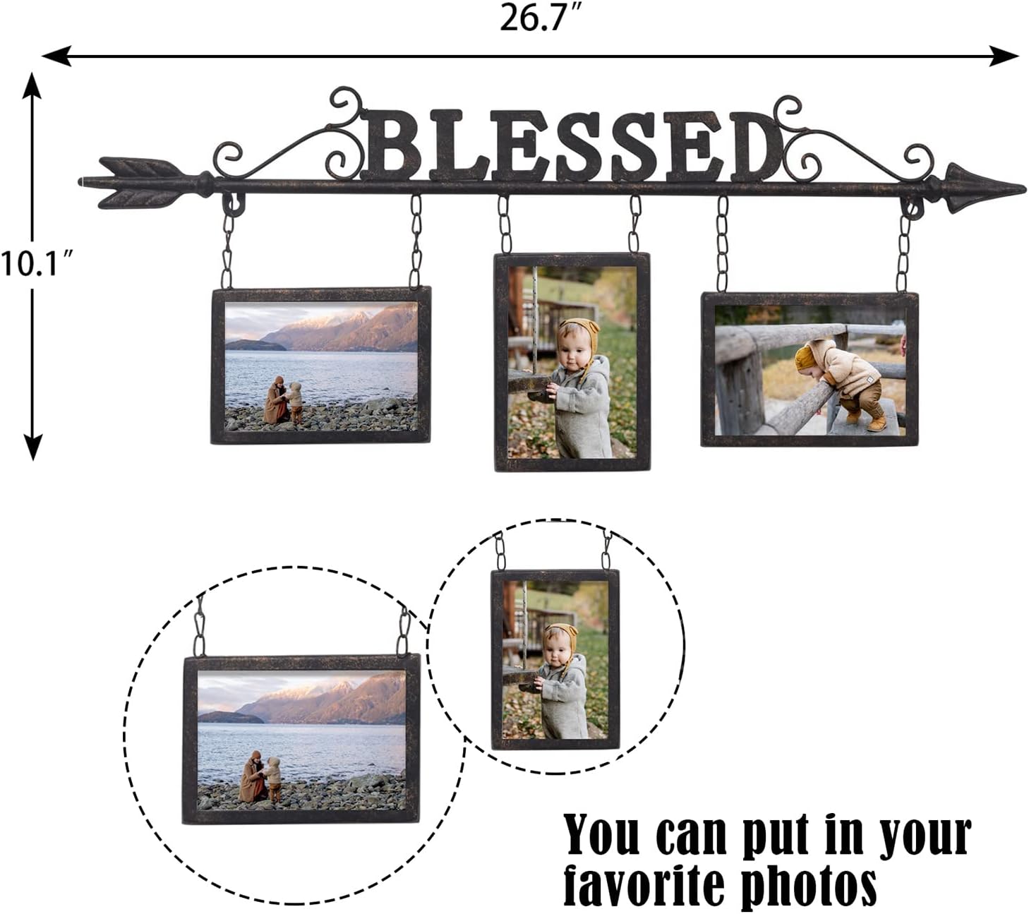 4 x 6 Metal Photo Frame Decorative Wall Hanging Collage Picture Frame with 3 Openings