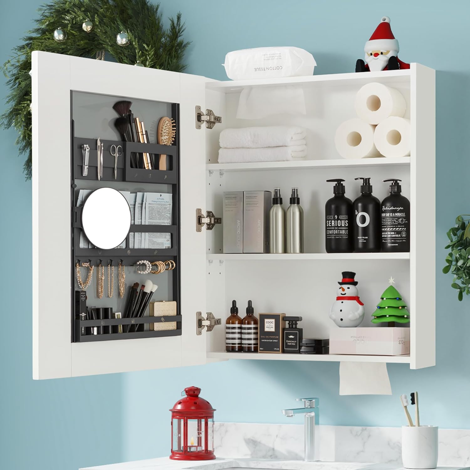 Bathroom Mirror Cabinet - Large Single Door 24x30 inchs Wall Cabinet Bathroom Vanity Mirror Cabinet