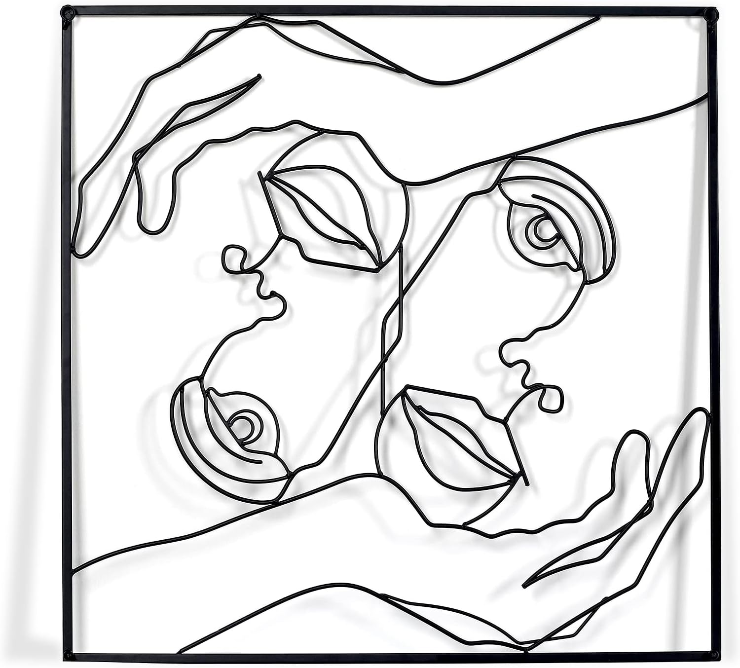 Metal Minimalist Face Wall Art Framed Abstract Wall Art, 23 x 23 inch Black Simple Line Home Hanging Wall Sculptures