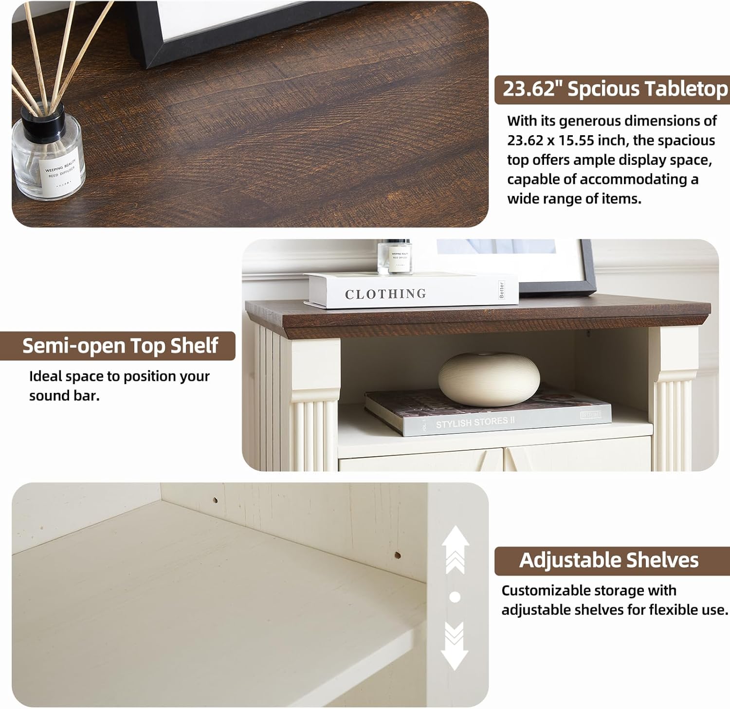 Farmhouse Bathroom Storage Cabinet, Wooden Storage Organizer, Bathroom Floor Cabinet with 2 Doors & Adjustable Shelf