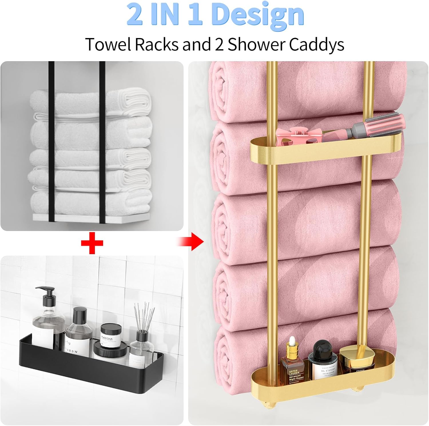 Towel Racks for Bathroom with Shower Caddy with Metal Shelf, 36.4 Inch Bathroom Towel Storage Wall Mounted