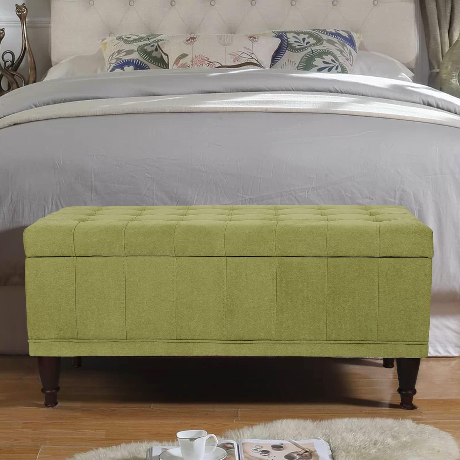 41’’ Tufted Ottoman with Storage- Green Rectangular Lift Top Storage Ottoman