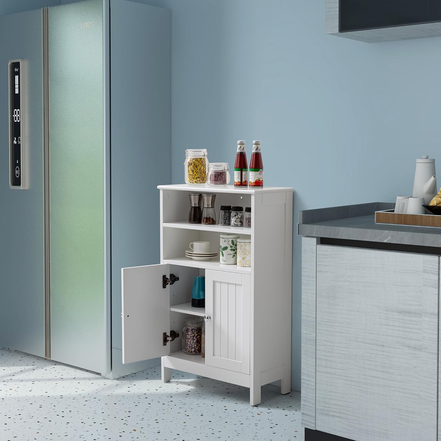 Bathroom Floor Cabinet，Laundry Room Cabinets，22 x 35 Inch Kitchen Storage Cabinet，Bathroom Cabinets Freestanding Cupboard