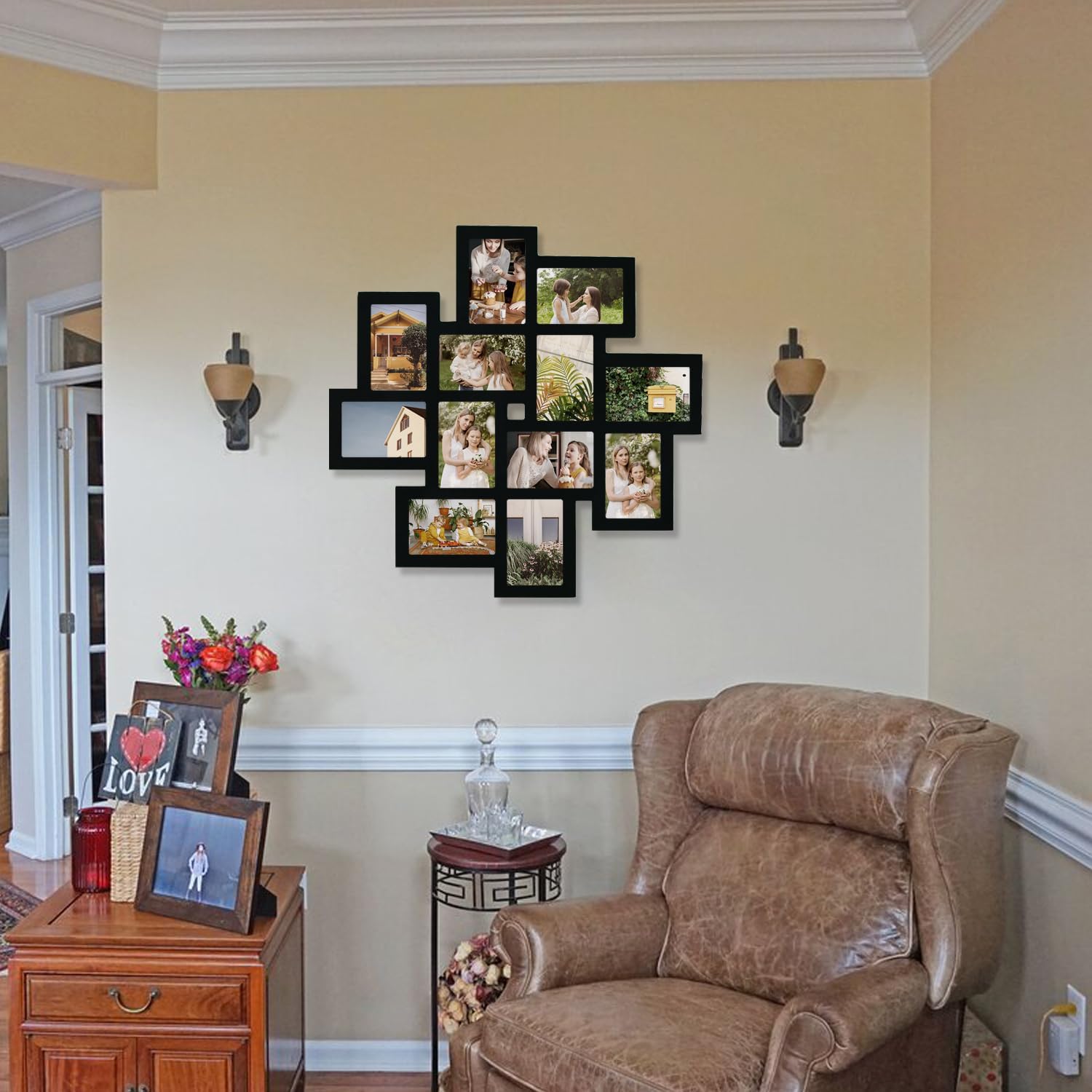 Decorative Black Wood Wall Hanging Collage Picture Photo Frame