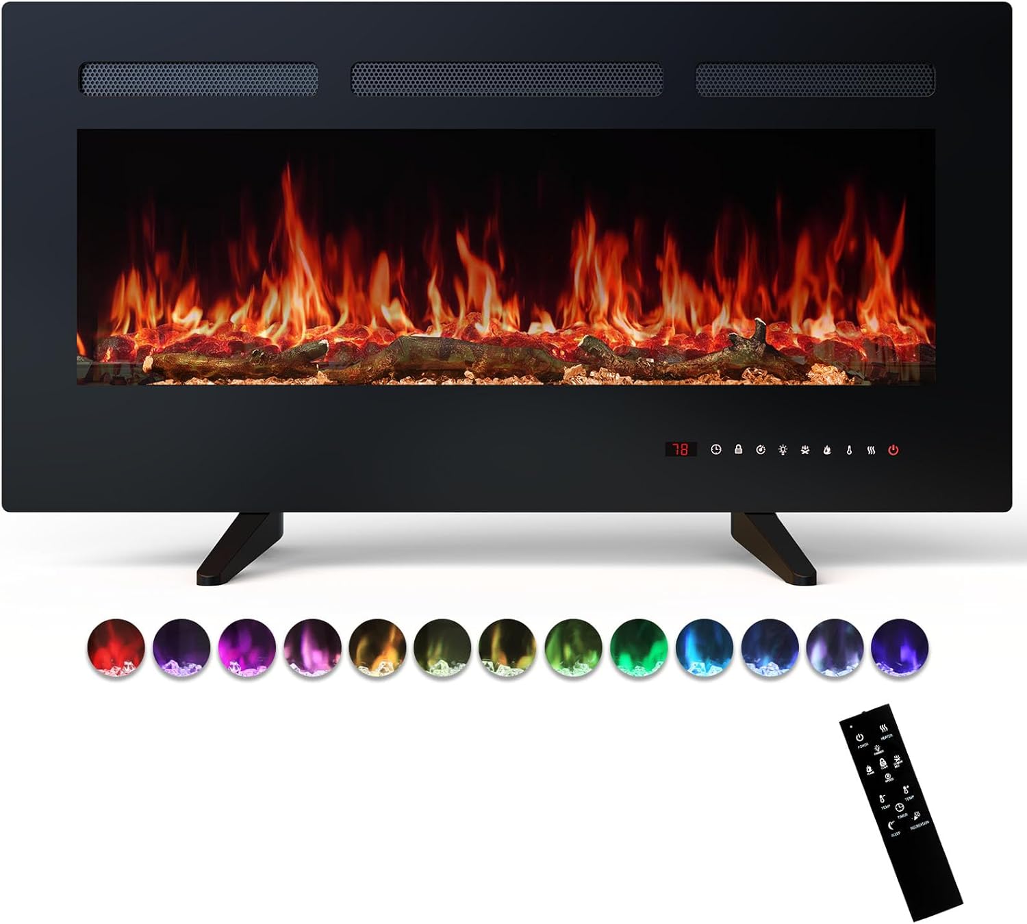 Electric Fireplace, 1500W/750W Wall Mount or Recessed Fireplace Insert and Freestanding, Electric Fireplace Heater with Remote Control,13 Adjustable Flame Color, 12H Timer, Touch Screen