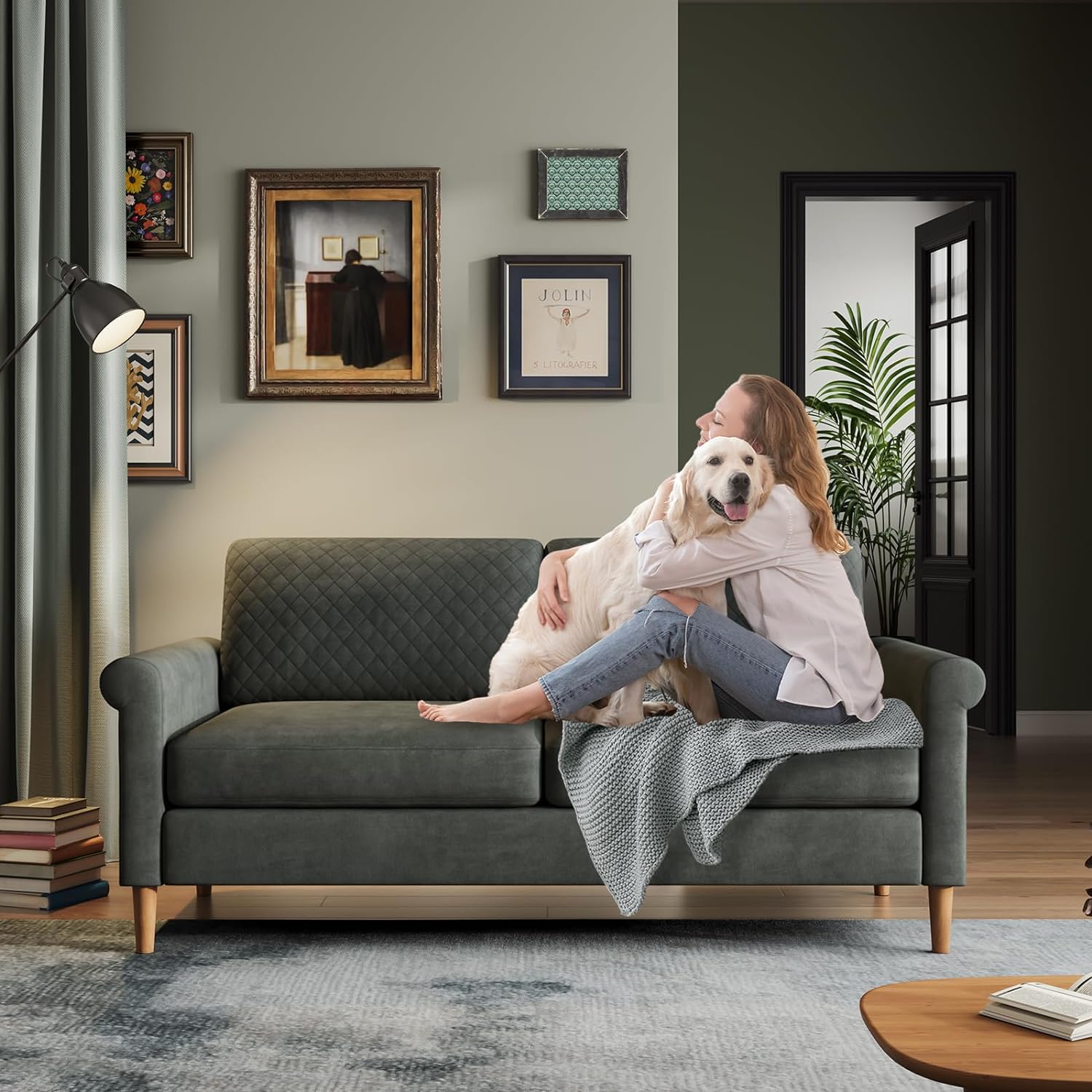 65.1''Loveseat Sofa Couch for Living Room, Modern Sofa,Small Couches for Small Spaces,Upholstered 2-Seater Love Seats Couch for Bedroom, Apartment, Home Office, Tool-Free Assembly,Grey