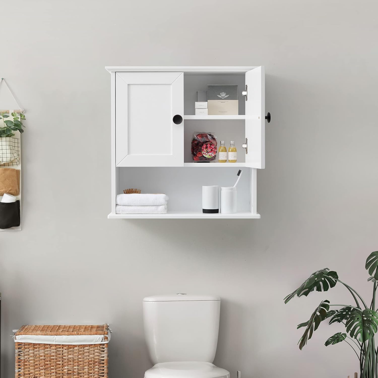 Bathroom Wall Cabinet Wooden Medicine Cabinet Buffering Hinge MDF Material Storage Organizer