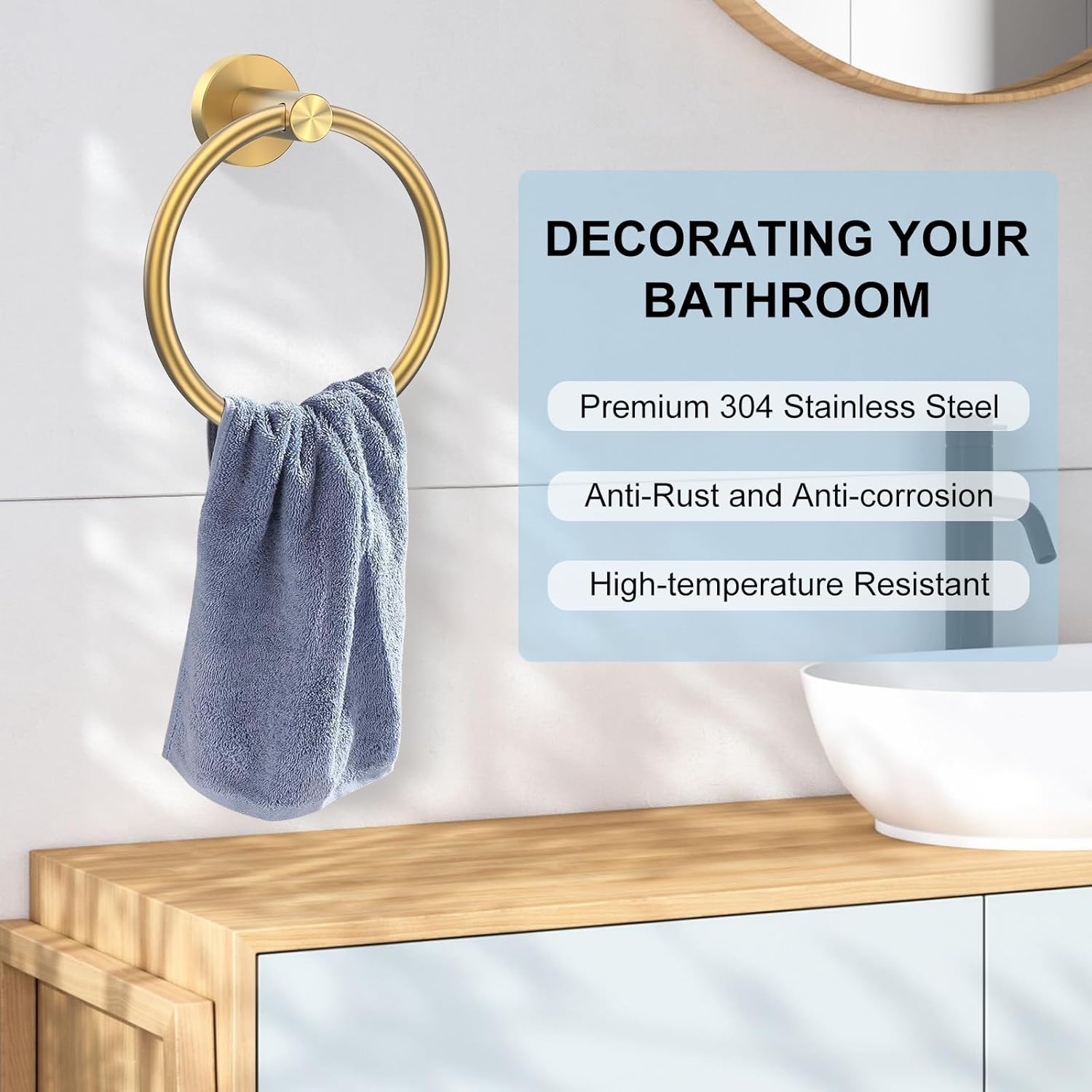 Bathroom Hardware Set, Gold 304 Stainless Steel Hand Towel Ring Bathroom Accessories Set