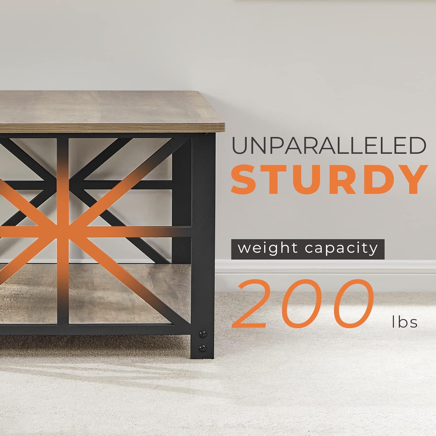 Coffee Table for Living Room with Round Corners Farmhouse Style Center Table with Storage Shelf