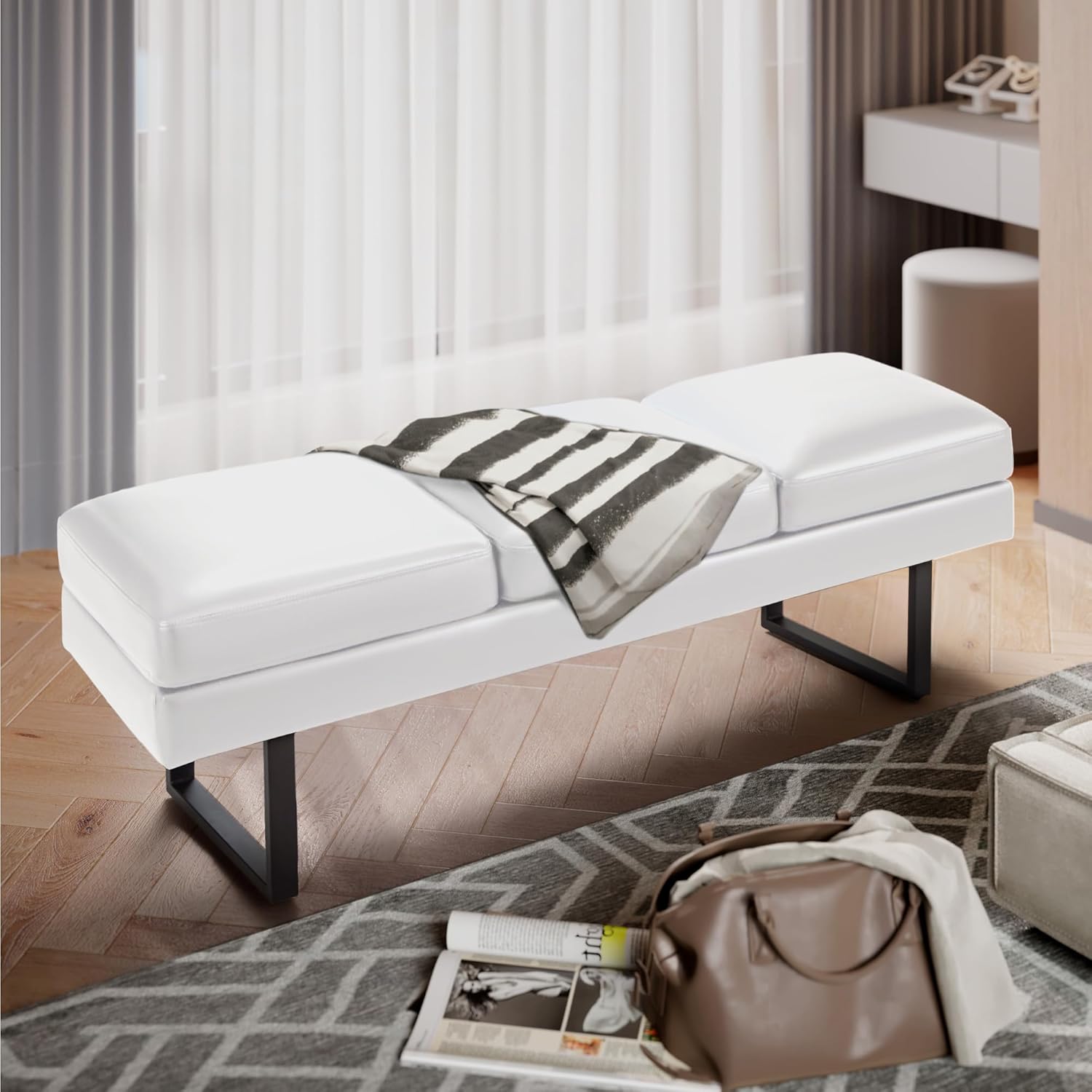 Waiting Room Chairs - 59.6 Inches Faux Leather Office Guest Conference Room 3 Seats Upholstered Reception Bench