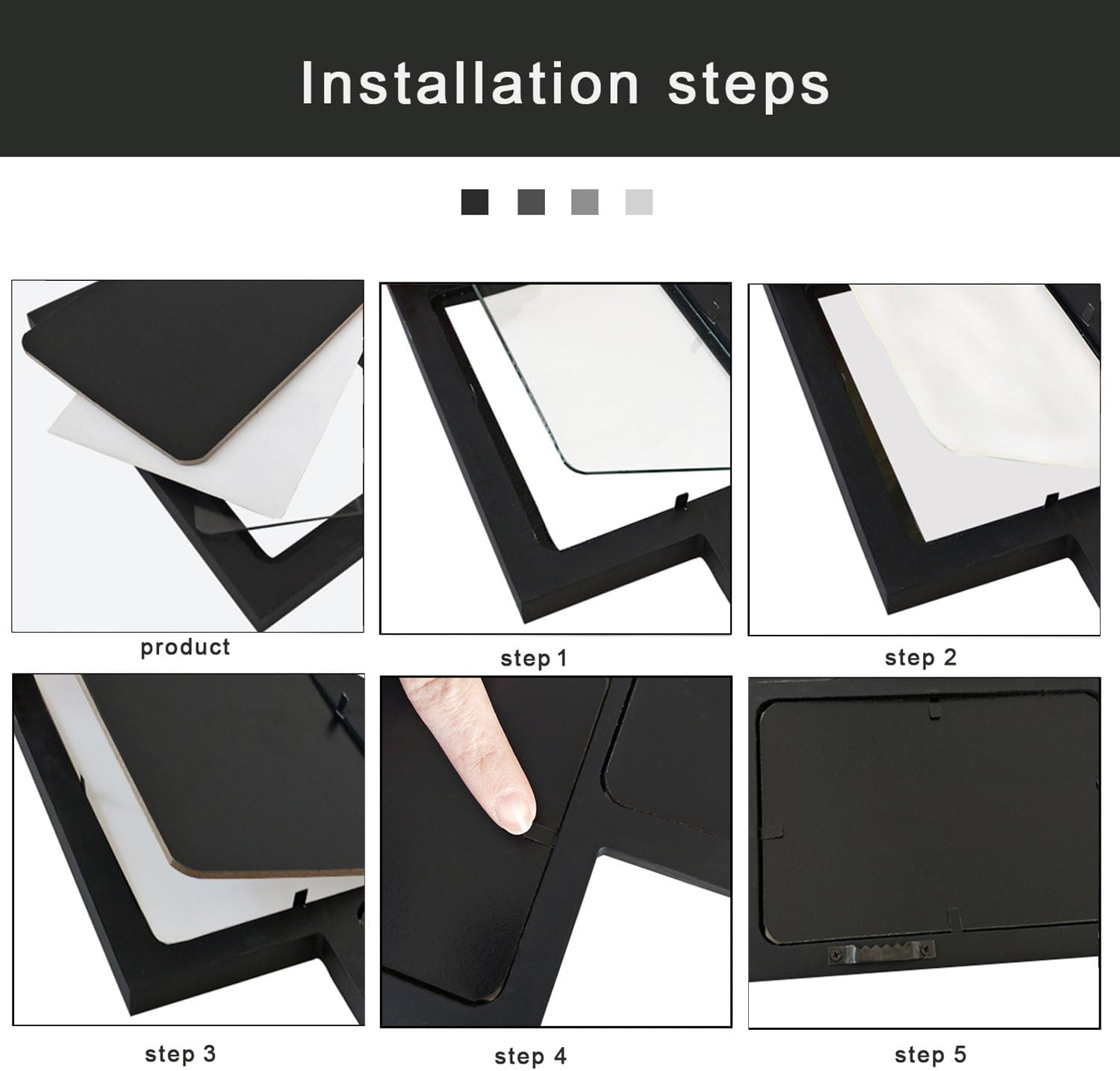 Decorative Black Wood Wall Hanging Collage Picture Photo Frame