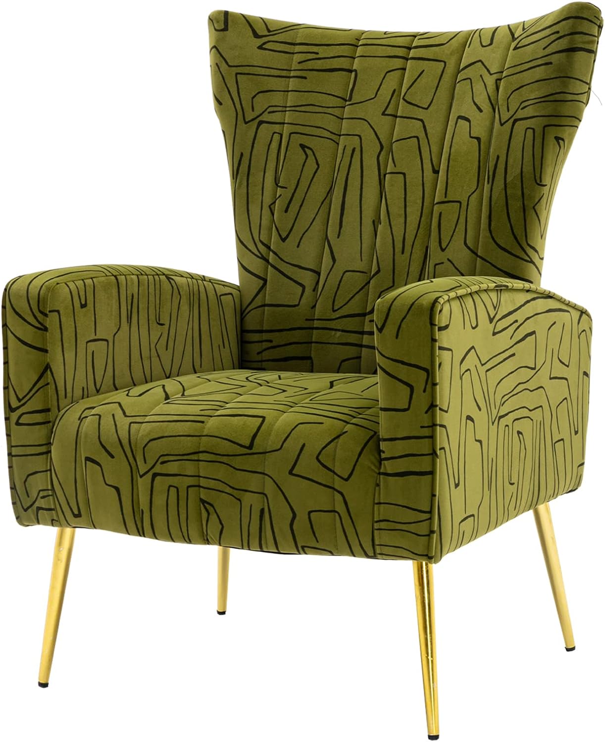 Velvet Accent Chair with Metal Gold Legs Upholstered Wingback Armchair Side Lounge Chair Leisure Single Sofa Arm Club Reading Chair for Living Room Bedroom Office (Olive)