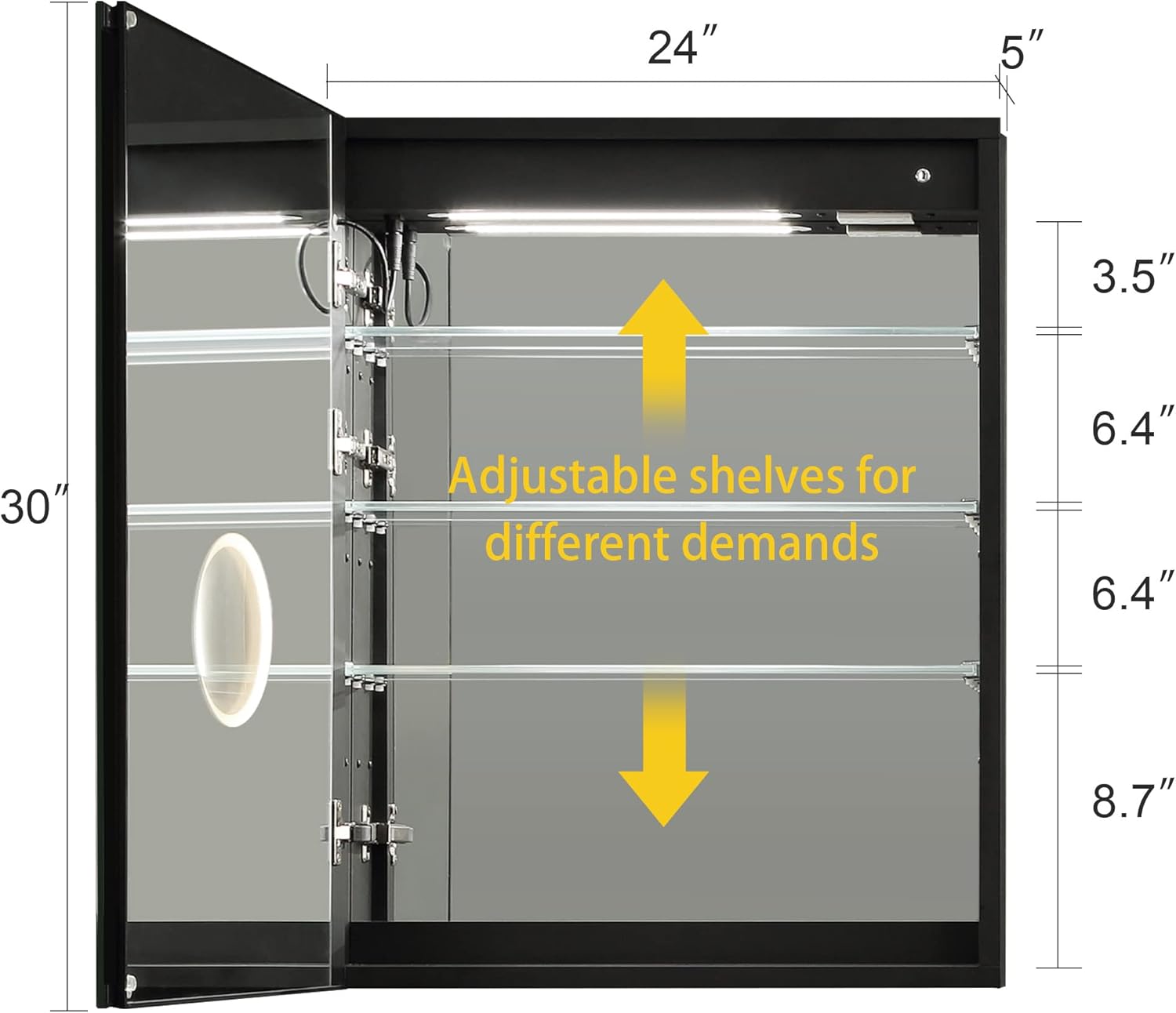LED Mirror Medicine Cabinet with Lights,24x30 Lighted Bathroom Cabinet with Mirror