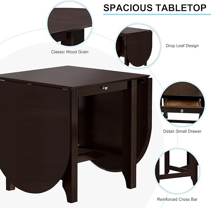 84.65" Wood Dining Table,Retro Drop-Leaf Table Rustic Rubberwood Dining Table