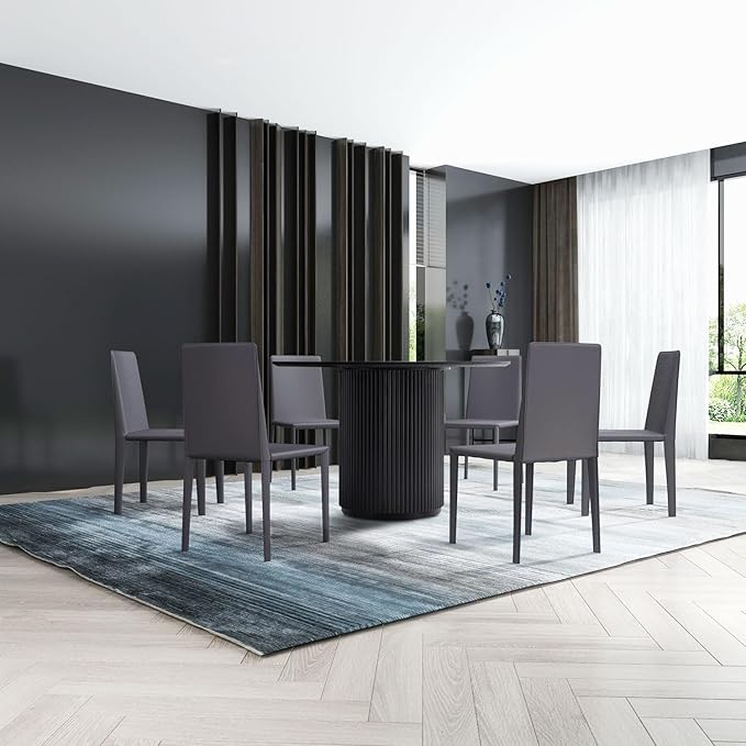 47.24" Round Wood Dining Table, Modern Kitchen Table with Wooden Pedestal Base