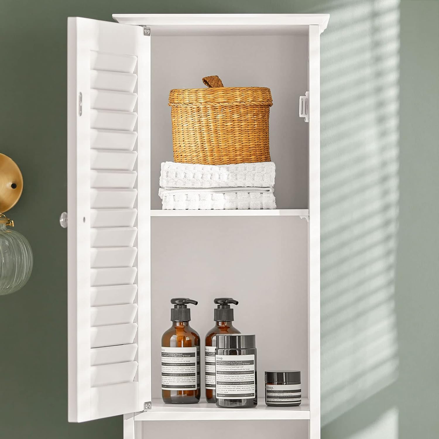 Tall Bathroom Storage Cabinet with Shelves and Drawers, Freestanding Linen Cabinet with Adjustable Shelves